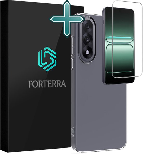 Forterra verpakking met een donkergrijs telefoonhoesje en een transparante screenprotector.