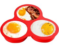 Keuken Siliconen Eierbakvorm - 3 Caviteiten Airfryer Moule - Multifunctioneel voor Oven, Microgolf, Airfryer - Etenveilig Silicone - Geschikt voor Eieren, Muffins, Kleine Taarten - Rood - Praktisch Bakken Accessoire