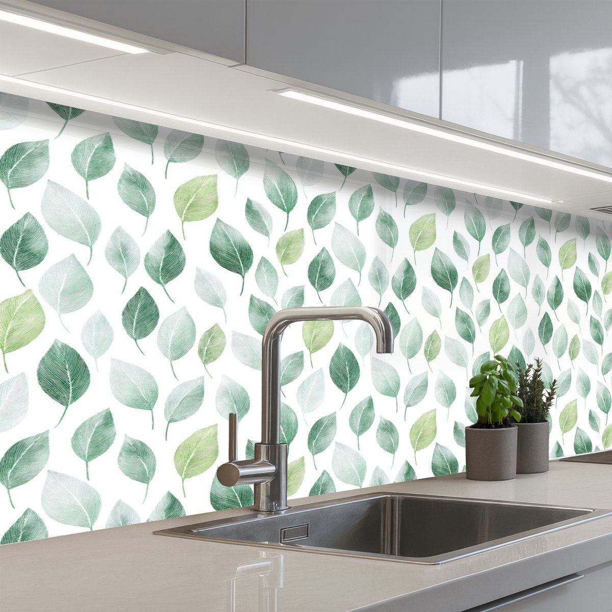 Keuken achterwand 200x80 cm - Spatscherm zelfklevend Blad - Mix - Fris - Groen - Muurbeschermer - Spatwand fornuis