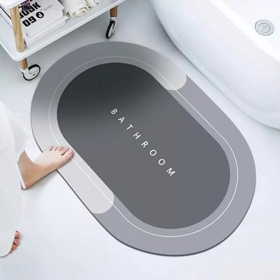 Badmat - Mat voor in de Badkamer Antislip Grijs Microvezel 40x60 cm Wasbaar Absorberend