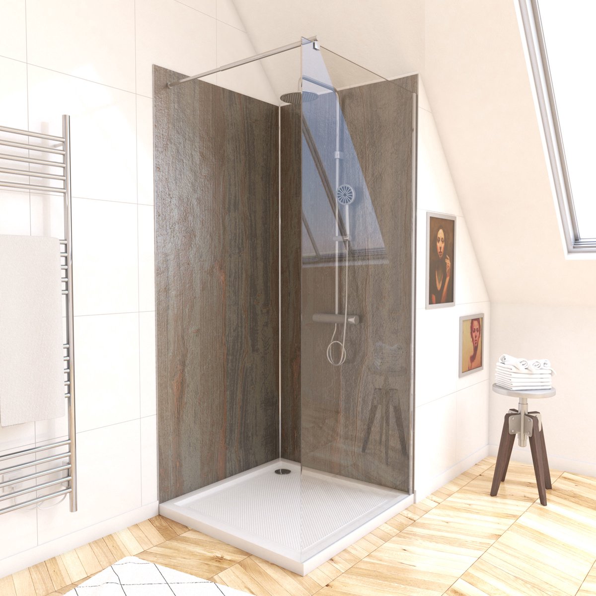 Pack de 2 Panneaux Muraux Pierre Wood Stone 90x210 cm avec Profilés ANODISE BRILLANT - STONE'IT