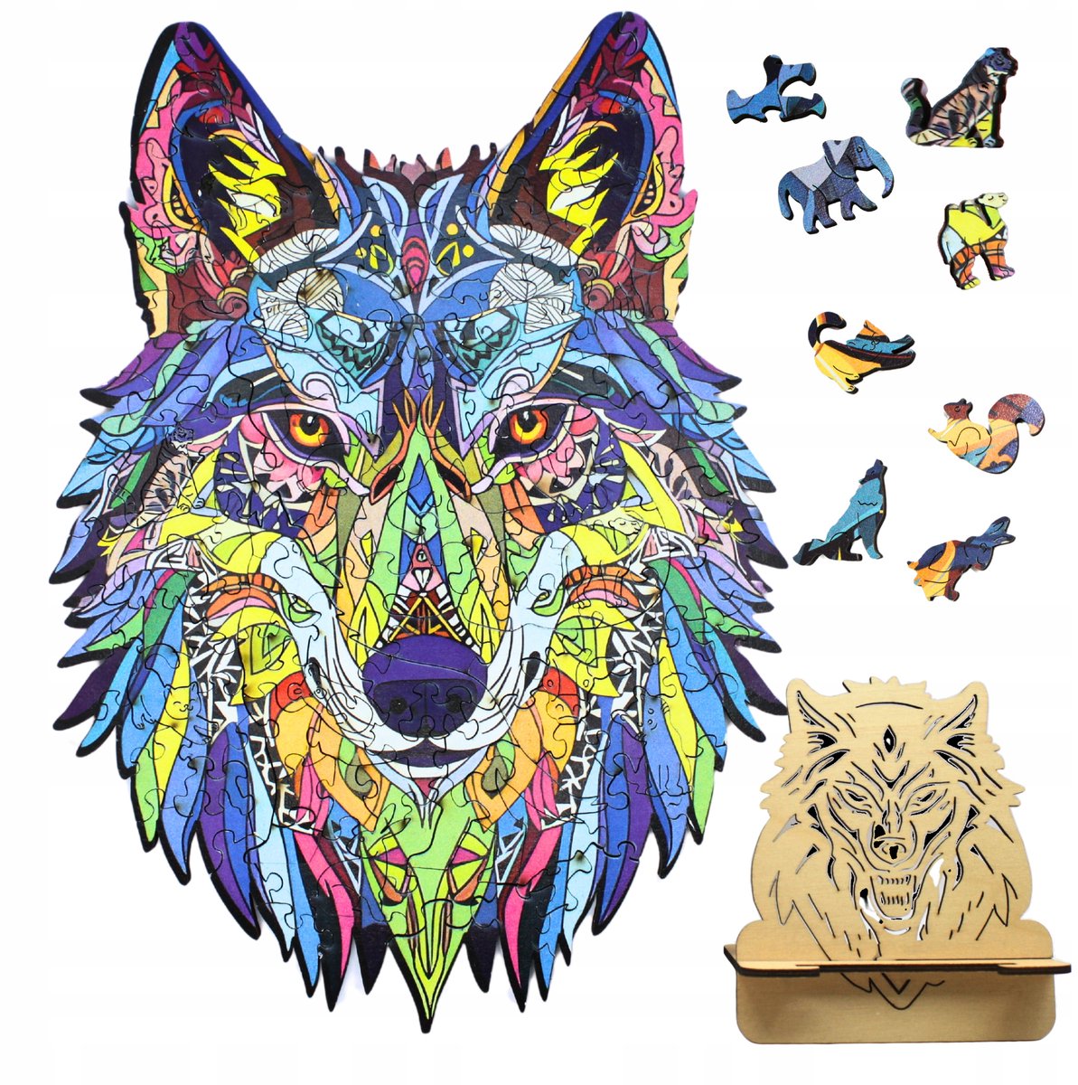 Houten puzzel Wolf A4 Premium Set met Standaard - Uniek Cadeau