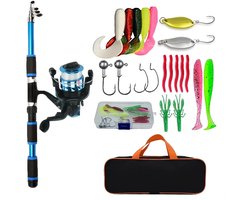 Vishengel Set Voor Beginners - Vishengelset Compleet - Hengelset - Met draagtas - Hengel van 1.8 M Inschuifbaar - Geschikt als Cadeau - Complete Hengelset - Perfect voor Kamperen, Wandelen, Reizen of Picknicks - Blauw