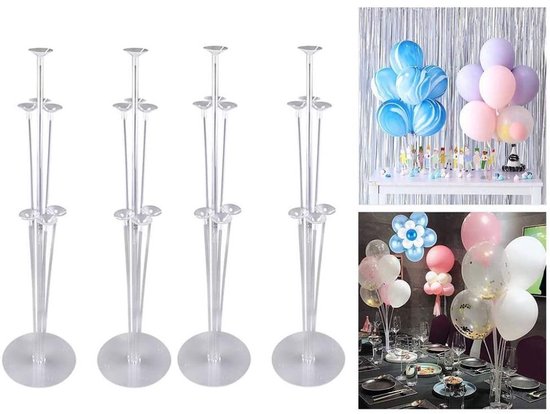 Gigicial Ballonnenstandaards - Ballonnenstandaardset - Transparante Stokjes En Verstelbare Vorming - 4 Sets - Feestdecoratie Voor Verjaardag+Wit