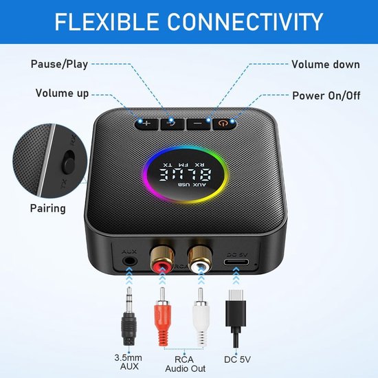 2-in-1 Bluetooth 5.4-zender en -ontvanger - Draadloze audioadapter met 3,5 mm AUX- en USB-aansluitingen - voor pc/smartphone/tablet/AV-ontvanger van Nillkin — afbeelding 2
