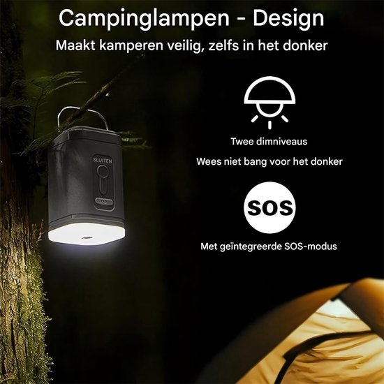 QTTVBTNA - Elektrische Opblaaspomp - 2-in-1 LED Campinglamp - 2400 mAh - Oplaadbare elektrische pomp - Voor luchtbed, opblaasbaar zwembad, zwemring, vacuüm opbergzak - Zwart - 5x5x8,3cm - 1 stuk van QTTVBTNA — afbeelding 3