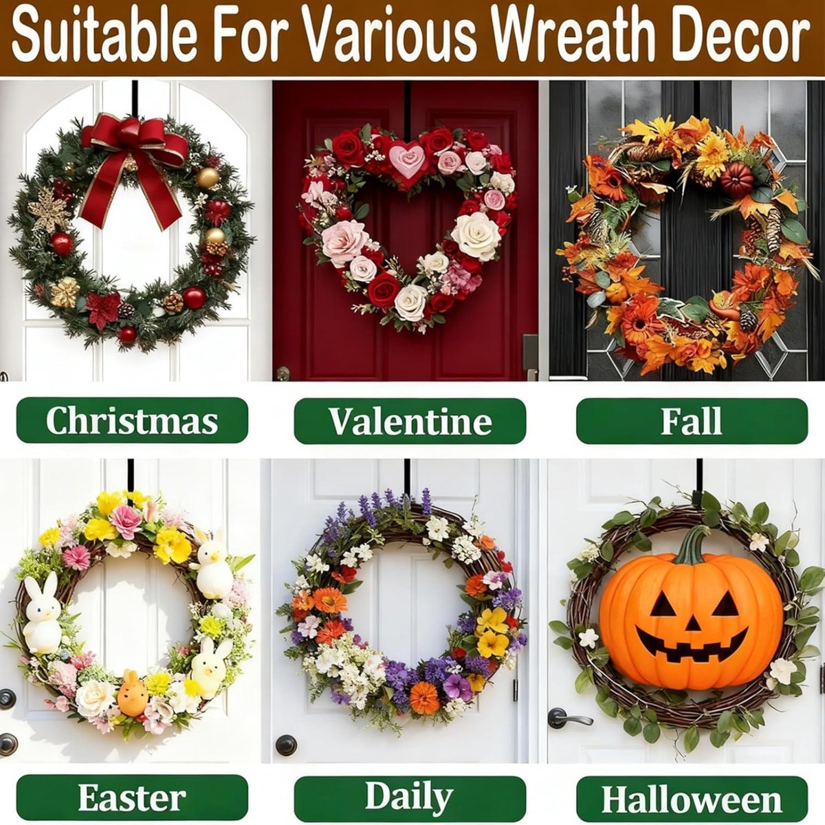 Kranshanger - 1 stuk - Kerstkrans hanger - verstelbaar van 38 tot 65 cm - Kranshanger voor voordeur - Haken - deurhanger - kerstkransen ophangen - voor deur voor kerstkransen, decoraties en haak - zwart – foto 2
