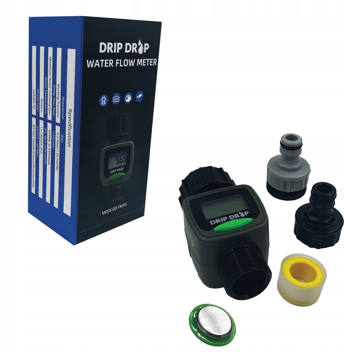 Waterflowmeter Drip Drop voor Tuinslang met LCD Scherm