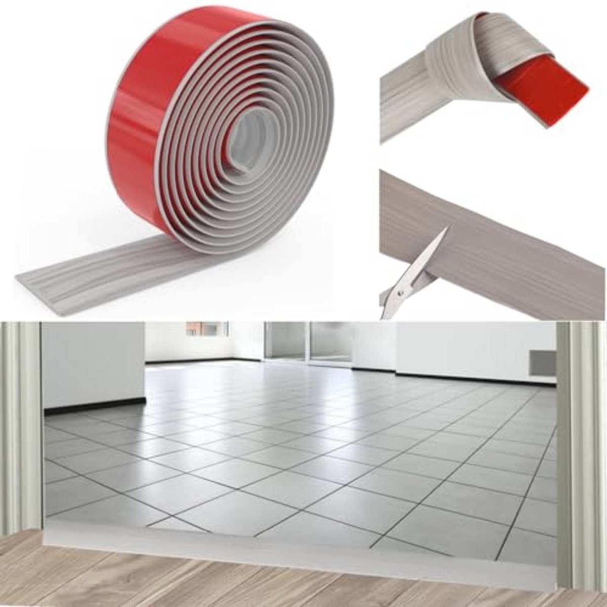 PVC laminaatvloer drempelstrip - 2m x 5cm - grijze eiken houten korrel