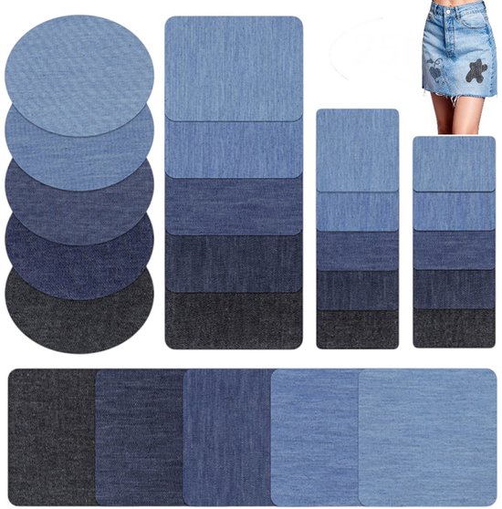 Écusson thermocollant pour Vêtements – Lavable – Multicolore – Cuir suédé – Application universelle – Bleu denim – 25 pièces