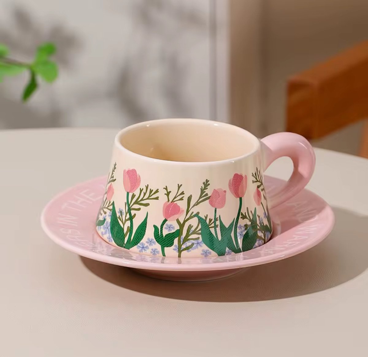 Bloemen Theekop & Schotel Set - Luxe Cadeauverpakking - Vintage Design