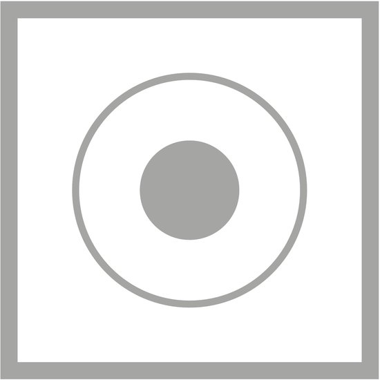 Grijs symbool van een cirkel binnen een cirkel, binnen een vierkant.