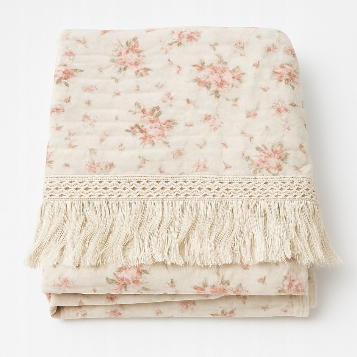 Muslin Dekentje 100x120 cm met Bloemen en Franjes