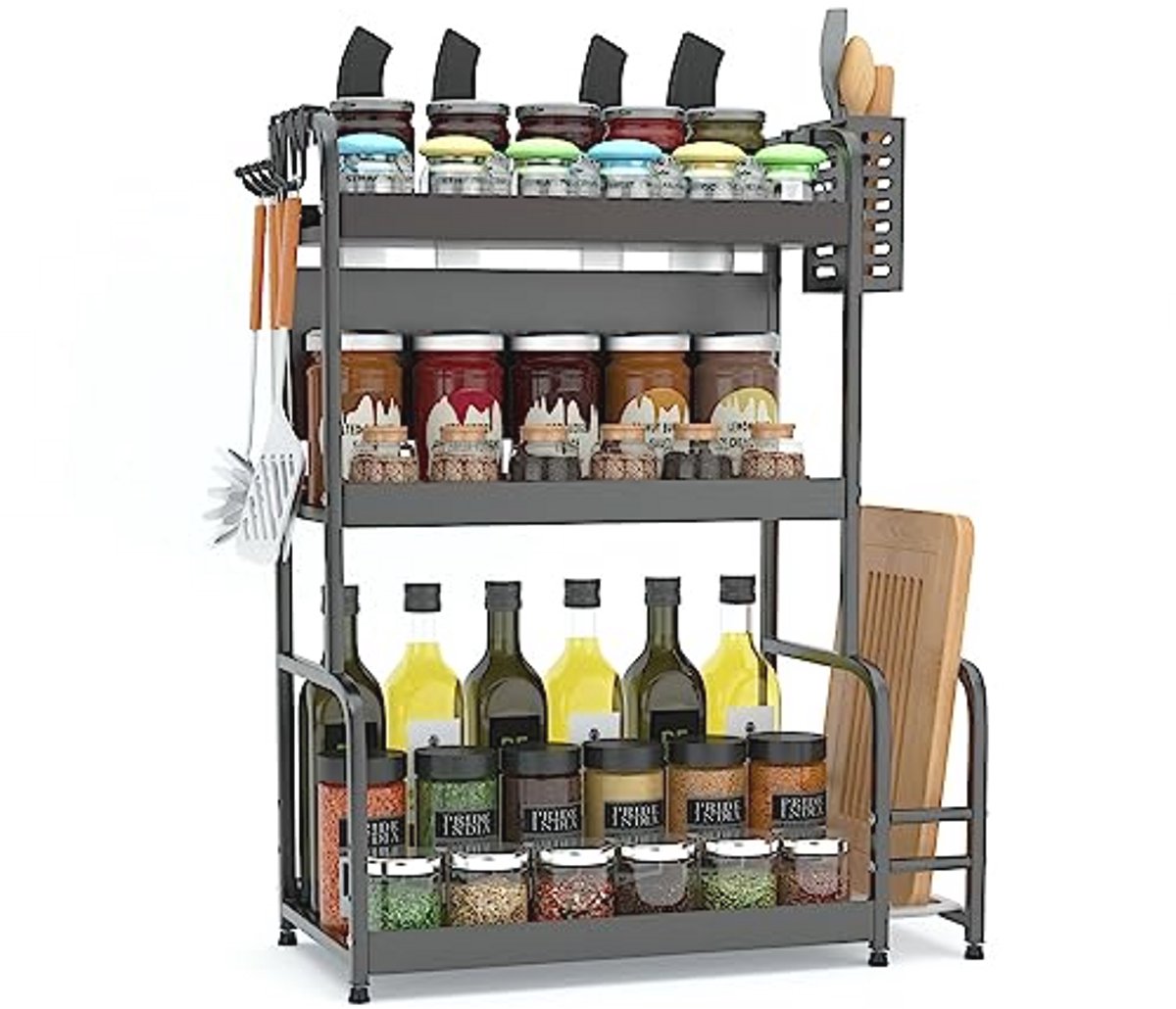 Zwart Spijzenrek met Houders voor Keuken en Huishouding - Organisator - 63x49x22.5cm