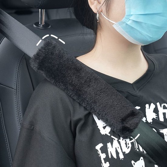 2 stuks - Gordelhoezen - Autogordel Beschermer - Auto accessoires - Zachte Pluche Gordel Hoes voor Meer Comfort - Universele gordelbeschermer - Geschikt voor autogordels, Verbetert het rijcomfort - Zwart van Merkloos — afbeelding 4