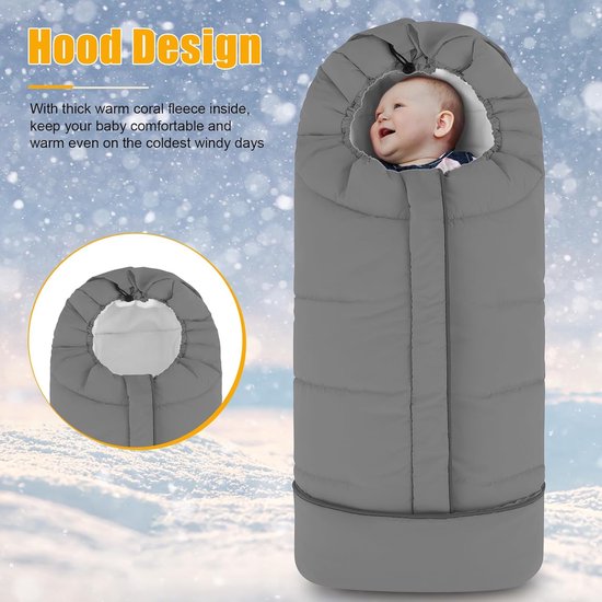 Voetenzak voor kinderwagen-Wandelwagenhoes voor de winter, voetenzak voor peuters, universeel voor de meeste kinderwagens, waterafstotend, warm koraal, slaapzak voor kinderwagens, lichtgrijs van Merkloos — afbeelding 4