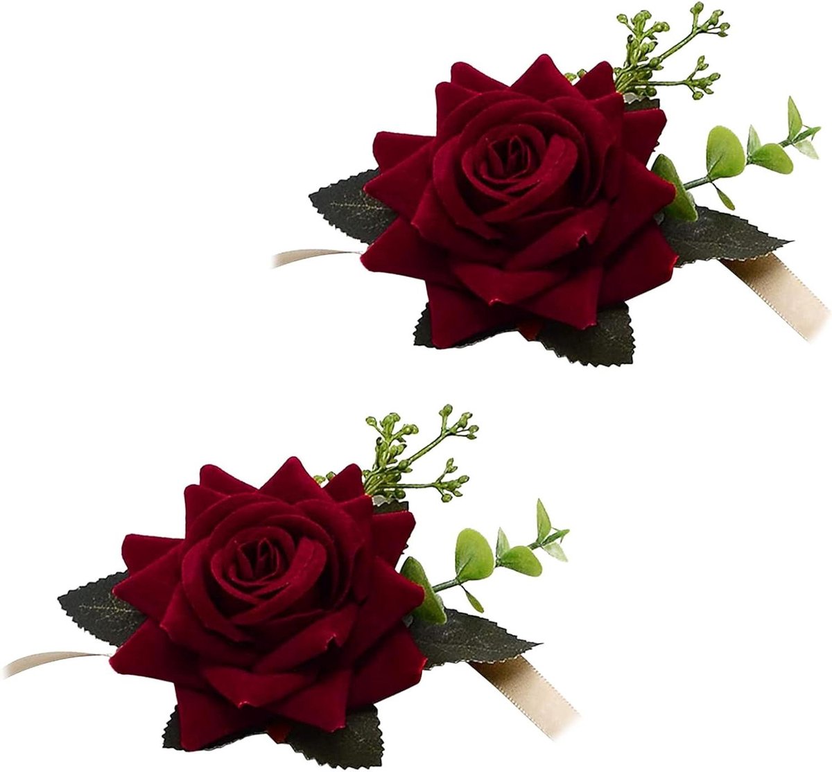 CSGoods - Kunstmatige Pols Bloem Corsage voor Bruiloft en Festival - Rood - Bruidsaccessoire met Zijde Lint - Set van 2