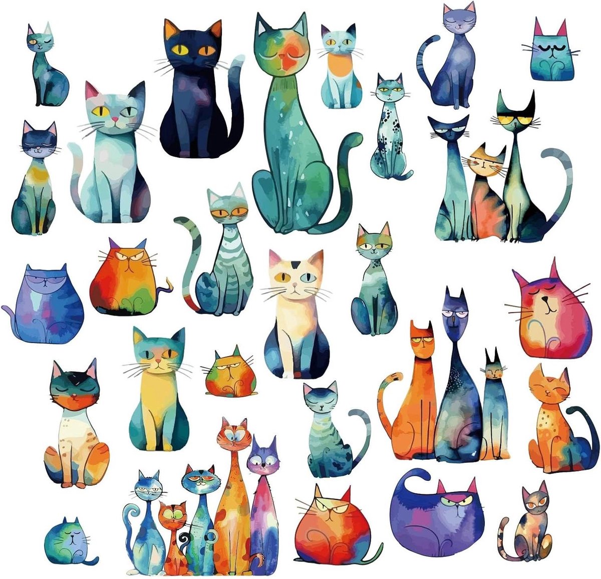 CSGoods - Kleurrijke Kat Raamsticker Zelfklevend, 8 Stijlen, Decor voor Slaapkamer, Thuis, Trap, Restaurant, Keuken, Glas, Waterdicht
