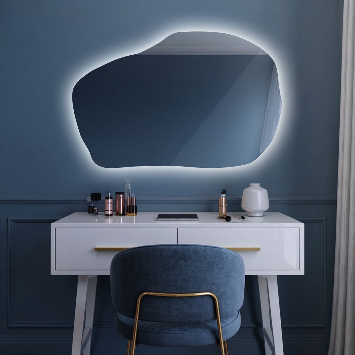 Coloray Wandspiegel LED - Wandspiegel Slaapkamer Organisch LED - 100 cm x 65 cm - Organische Spiegel Met LED Verlichting - Organische Spiegel Hal - Koel Licht - Spiegel Organisch Met Licht - Decoratieve LED Spiegel