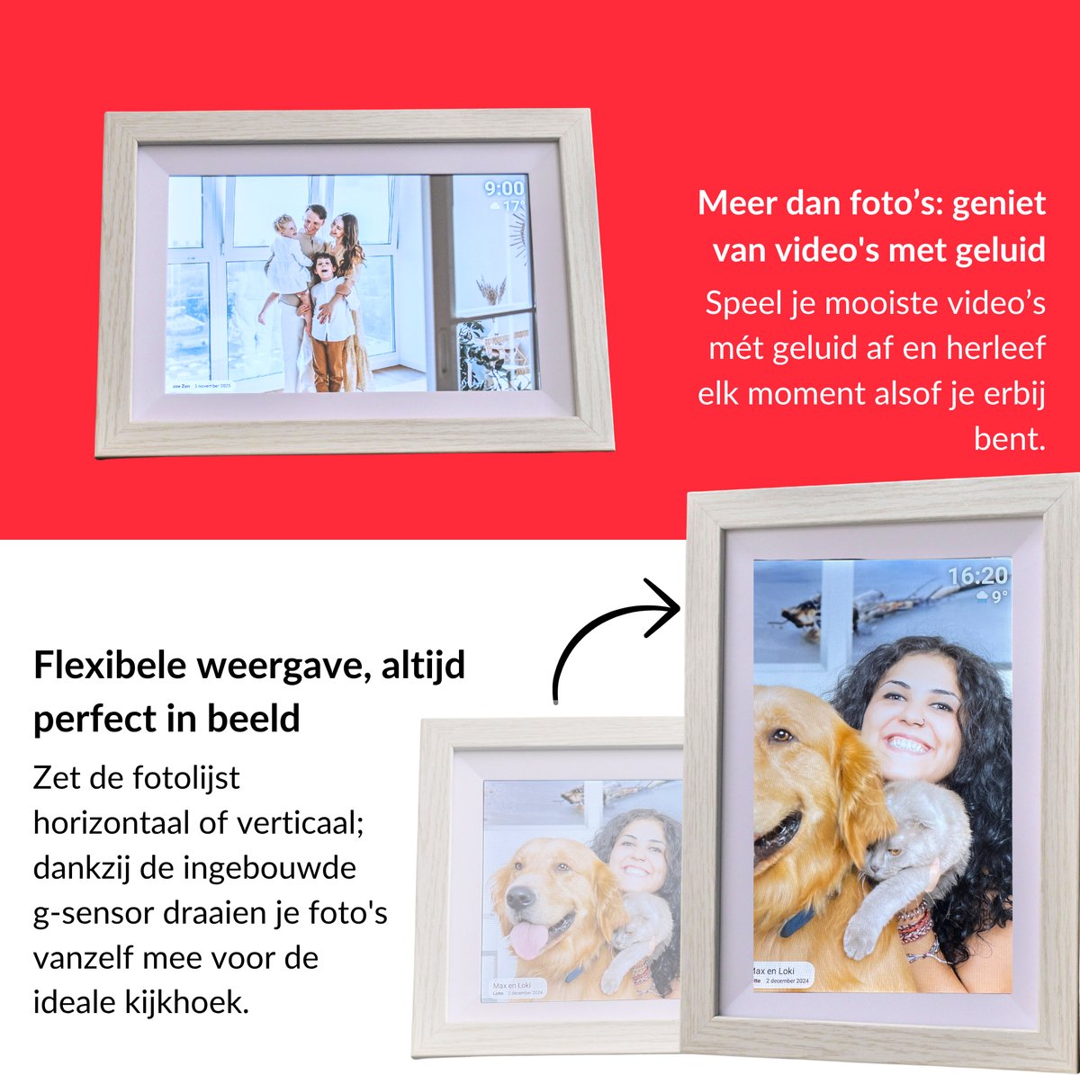 UMBRION Digitale Fotolijst - Grijs Hout - Frameo - 10.1 inch - afbeelding 3