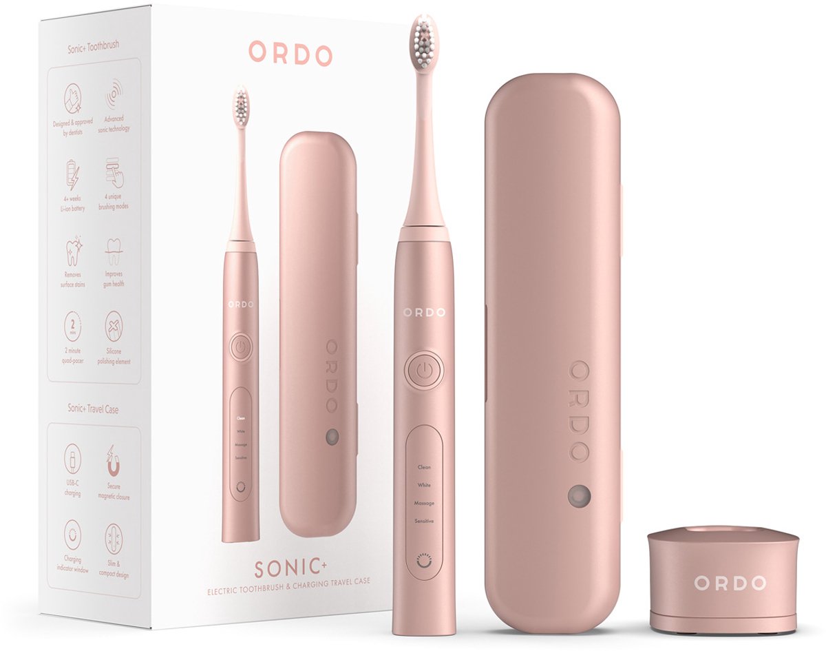 Ordo Sonic Plus Elektrische Tandenborstel Rose Gold - Oplaadbaar met Reisetui - Sonische Reistandenborsel