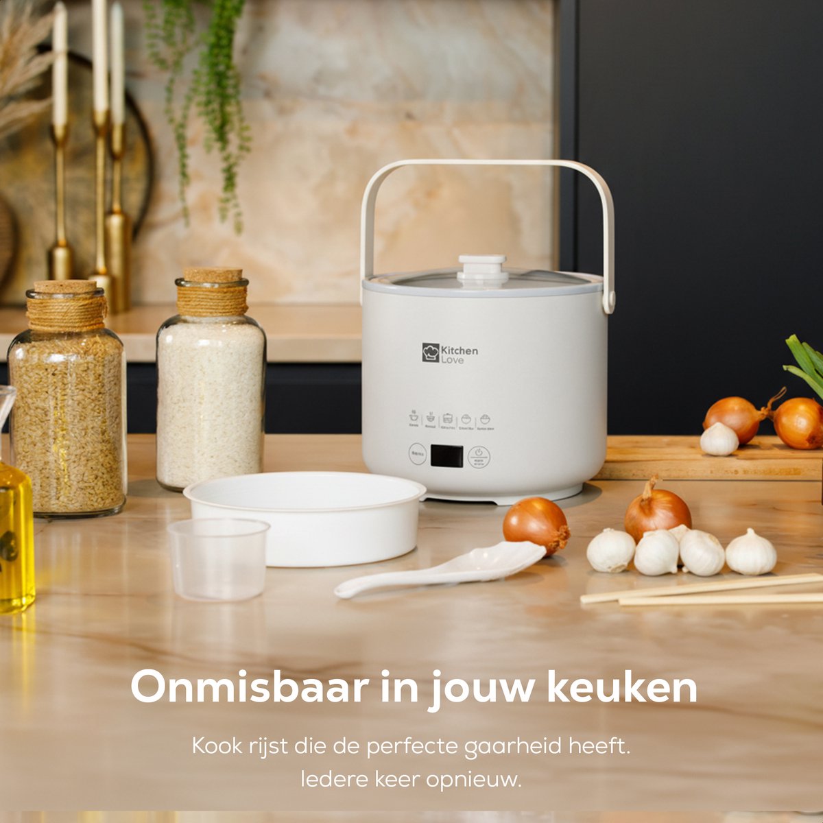 KitchenLove Rijstkoker Klein 0,4L - Multicooker - Slowcooker - 1 tot 2 Personen - Créme Wit – foto 7