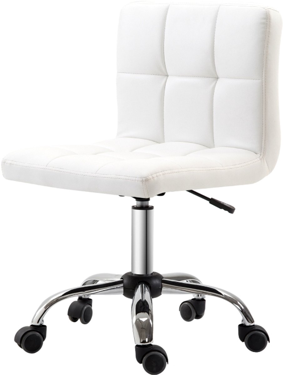 OKWISH Vergaderstoelen - Verstelbare Bureaustoel Zonder Armleuningen - Ergonomisch Draaibaar Met 5 Stil Wieltjes - 51×46×92 cm - Ledervezelstof - Wit