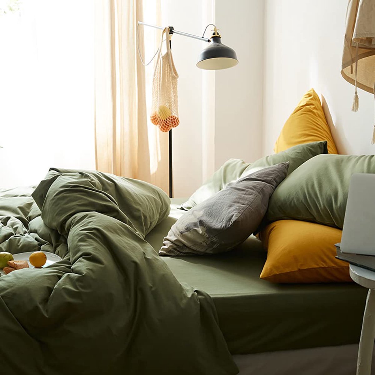 Unyqoos Olijfgroene microvezel beddengoedset met ritssluiting en kussensloop