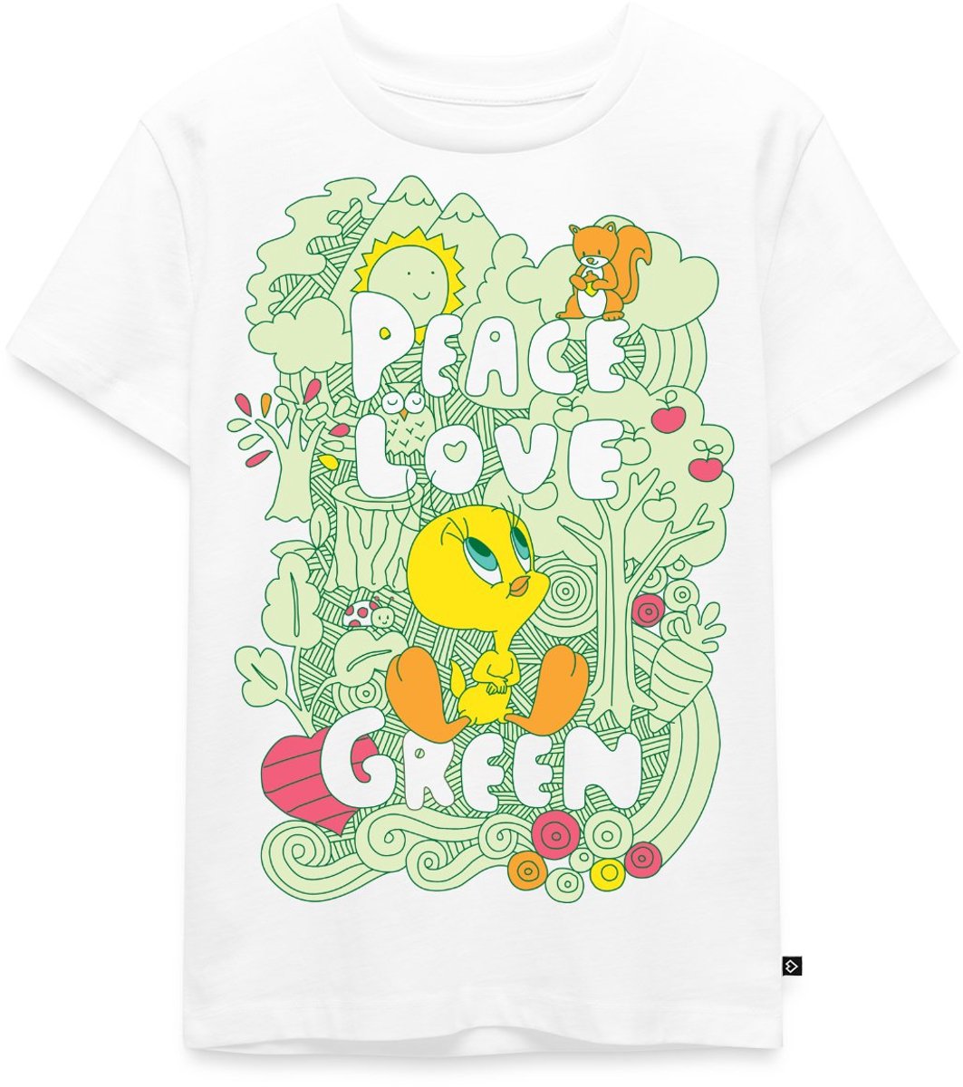 Looney Tunes Tweety Peace Love Green Design Premium T Shirt Kinderen