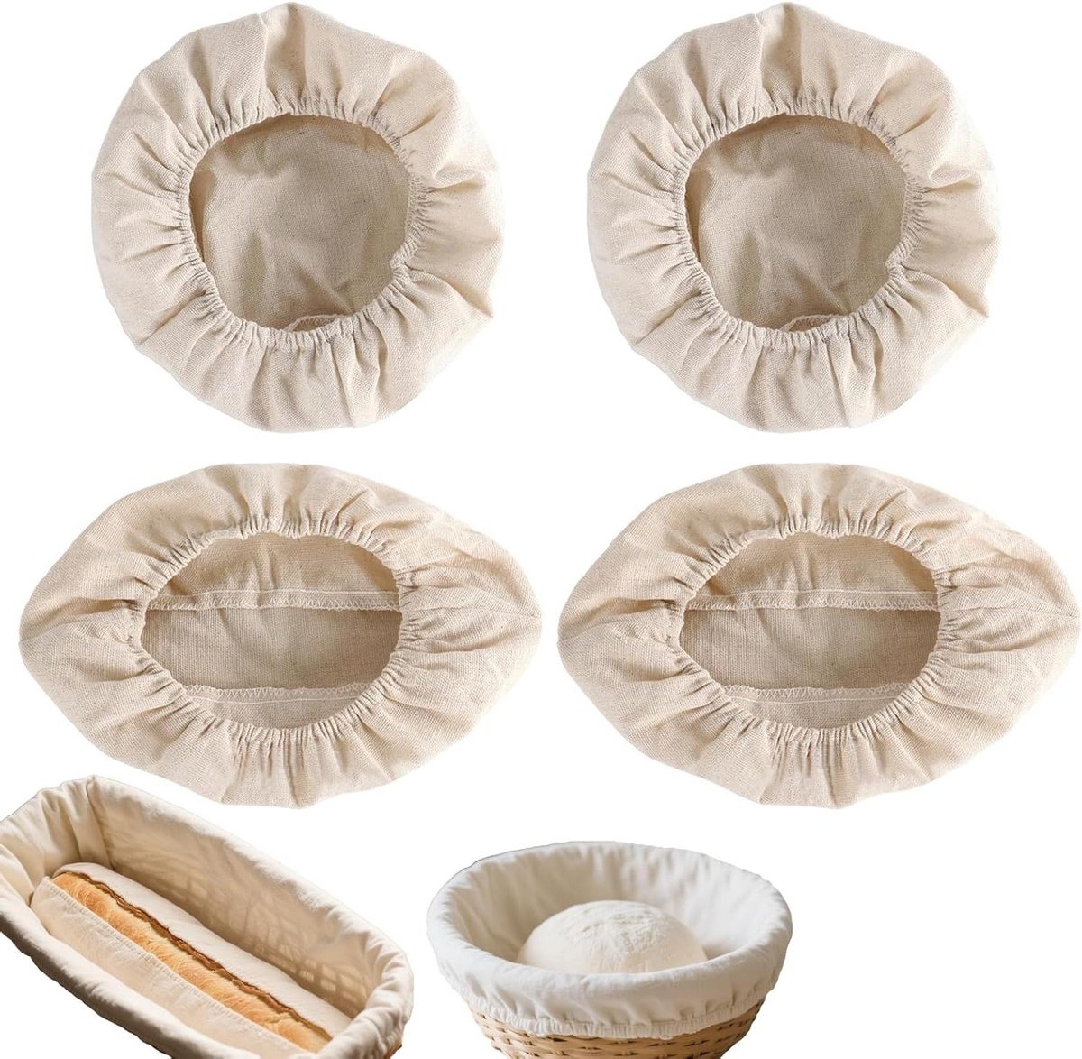 CSGoods - Linnen inzetstukken voor brood, bakkerslinnen in set van 4 stuks