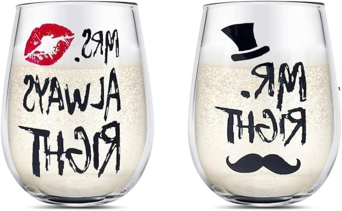 CSGoods - Set van Wijnglazen voor Koppels - Kristal Stemloos Wijnglas - Cadeaus voor Valentijnsdag, Bruiloft, Verloving - Zijn en Haar, Man en Vrouw, Vriendje en Vriendin, Liefhebbers