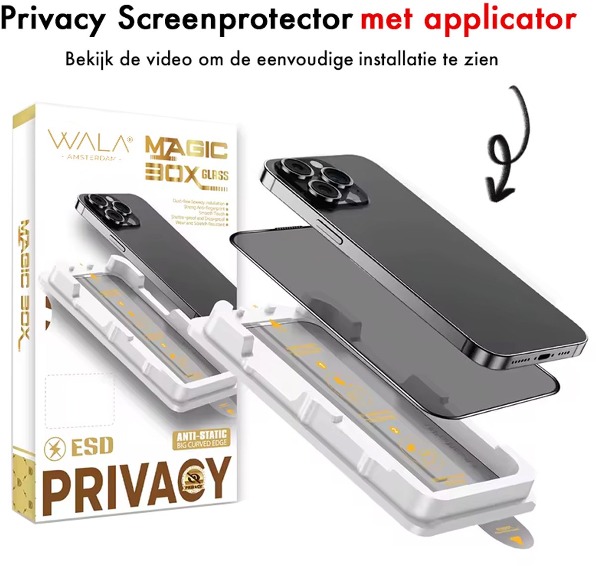 WALA AMSTERDAM® – Premium Privacy Screenprotector – iPhone 17 Air – 9H Gehard Glas – Inclusief Installatietool