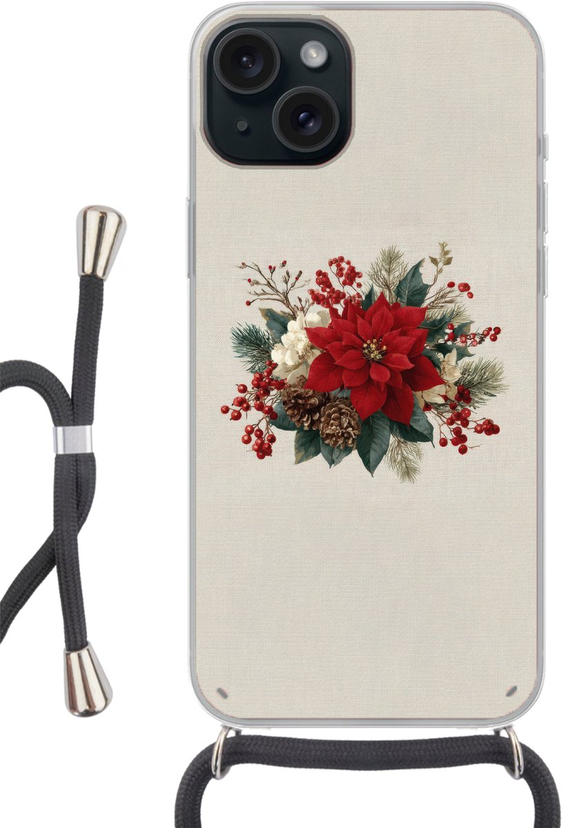 Kerststuk - Poinsettia - Dennenappels - Rood