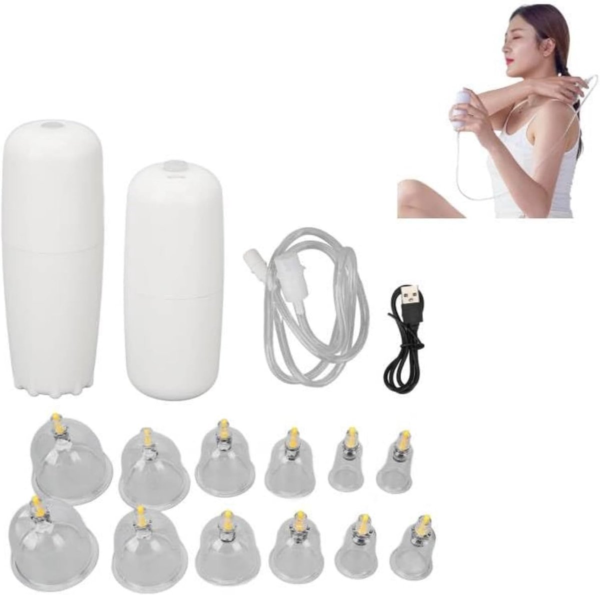 Electric Cupping Therapie Set - USB Oplaadbaar - Sterke Zuigkracht - Vacuüm Cupping - Scraping Machine met 12 Cups - Pijn - Gewrichten - Fascia - Cellulite - Gezondheidsapparaat - Acupunctuur