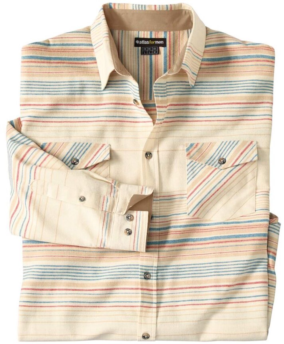 ATLAS FOR MEN - Gestreept flanellen overhemd - Heren - Verkrijgbaar in grote maten - 5XL