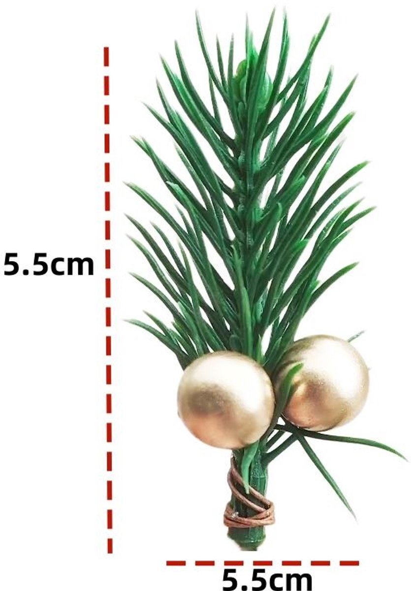 30 stuks - Kerstversiering - Kersthanger - Kerstkrans - Kunst Dennentakken met Bessen - 5.5cm - Kersttakversieringen - Kerststukjes - Realistische Kerststukjes Takken - Goud – foto 4