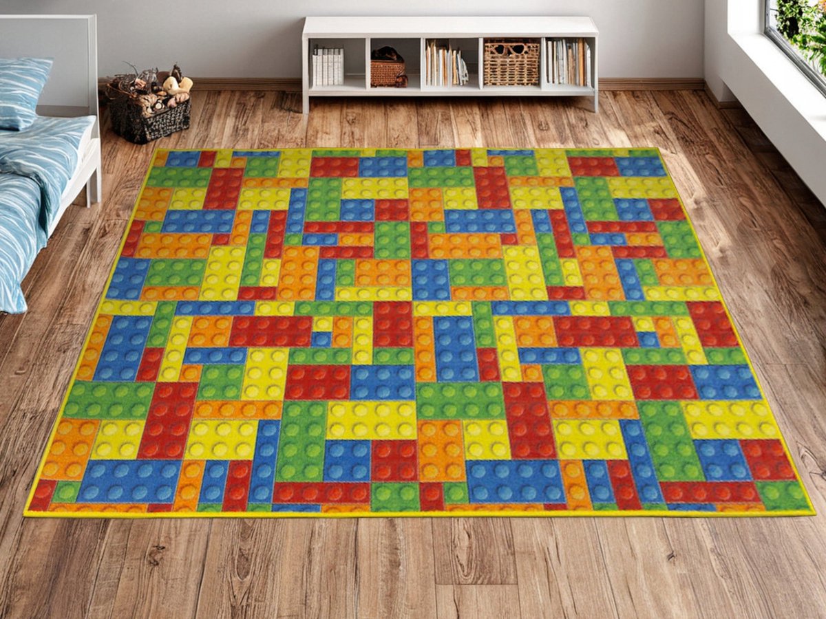 Kleurrijk Blokken Tapijt voor Kinderkamer - 100x150 cm - Vilt