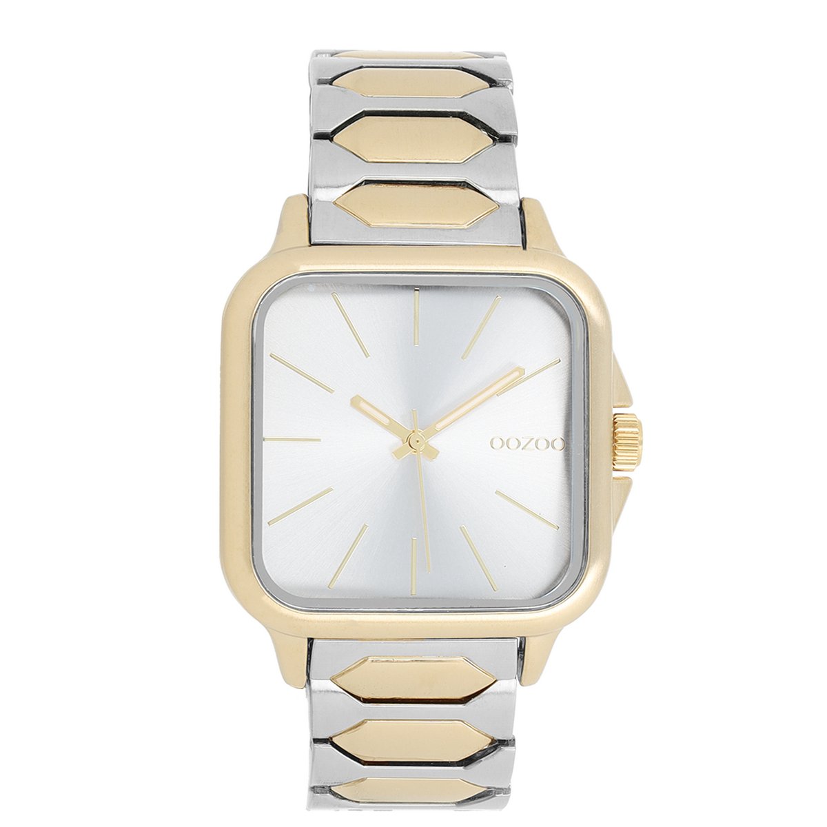OOZOO Timepieces - Goudkleurige horloge met zilverkleurig-gouden roestvrijstalen armband - C11603