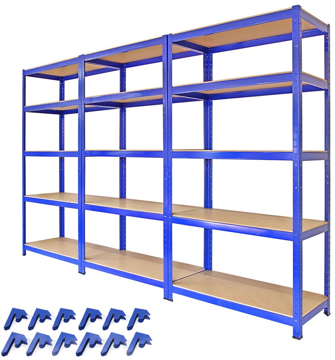 3 x T-Rax Blauwe Stellingrekken 90cm 280kg/plank Opslagrek Garage/Magazijn