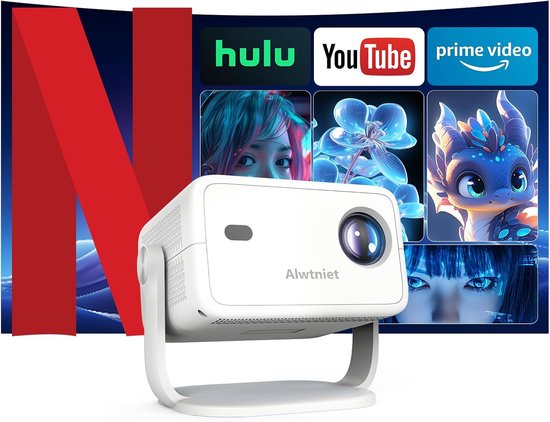Full HD Mini Beamer 1080p 400 ANSI Lumen Android 14 WiFi 6 Bluetooth 5.4 360° Keystone Draagbaar
