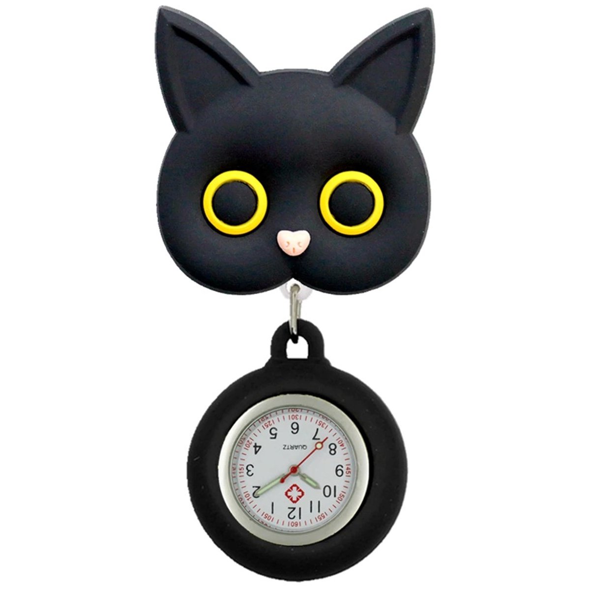 Fako® - Verpleegstershorloge - Zusterhorloge - 3D Roller - Poesje - Kat Zwart