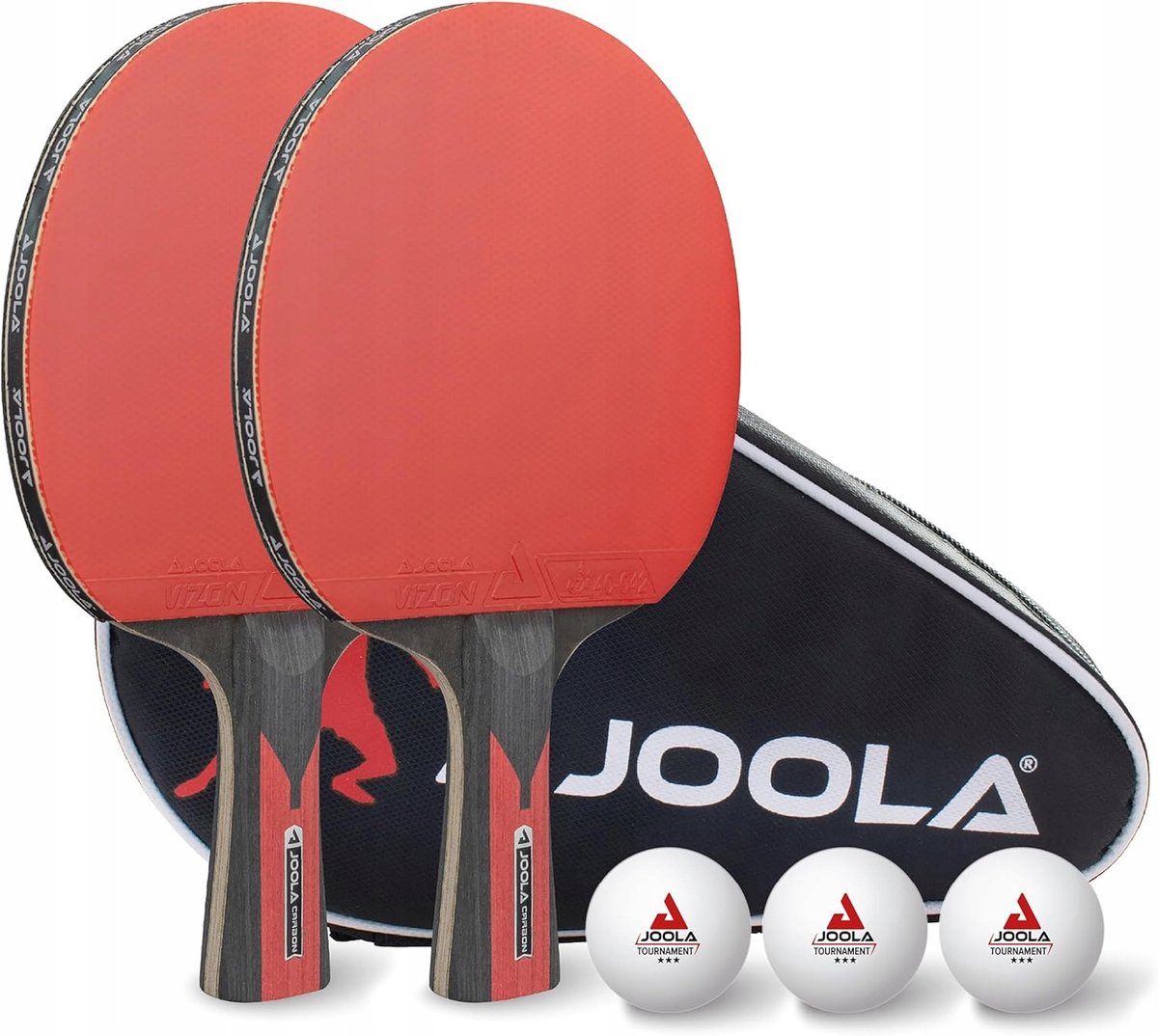 Merkloos Tafeltennisset: 2 Carbon Batjes, 3 Ballen & Tas