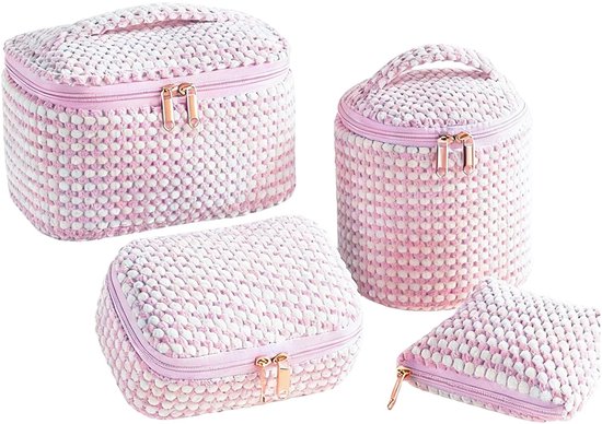 4-delige Make-up Tas Set – Reis Beautycase & Toilettas – Dames Schminktas met Emmertas, Clutch & Cylinder Tas – Waterdichte Washbag voor Reizen en Dagelijks Gebruik - ANMI