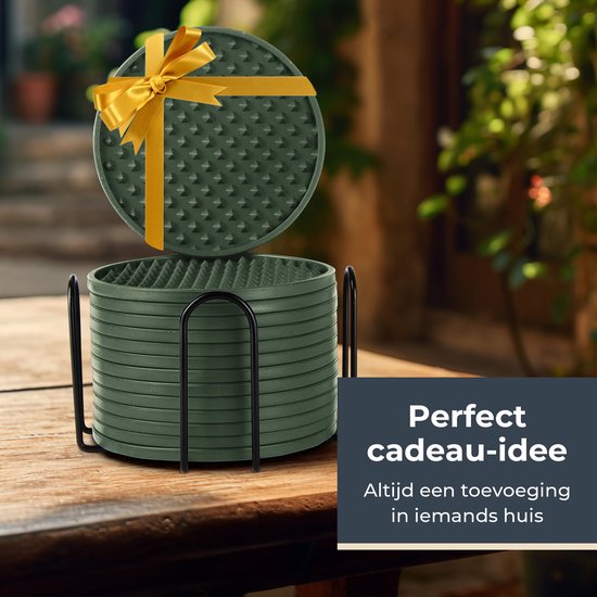 Sous-verres de Sous-verres en Siliconen Castagnola – Sous-verres de Verres Design avec support – Set de 14 – Antidérapants – Verts