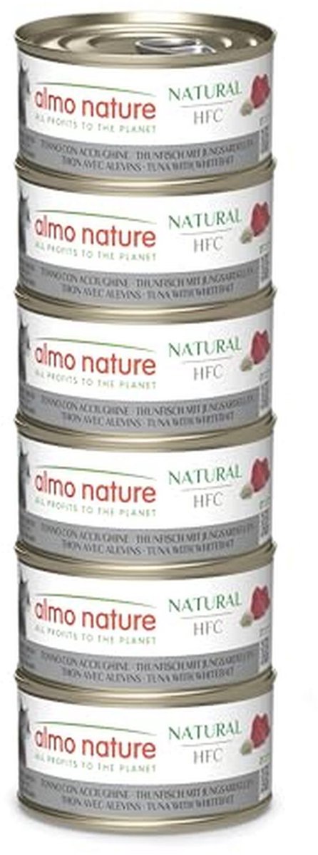 Almo Nature HFC Natural - Natvoer voor Volwassen Katten - Tonijn met Ansjovis - Human Grade, Glutenvrij - 70g, Pak van 6