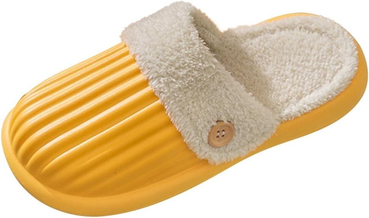 Vivva - Pantoffels Dames Heren - Memory Foam - Pluche Voering - Warm - Waterbestendig - Anti-Slip - Uitneembare Binnenkant - Geel - 36/37 - SNUGSLIDES