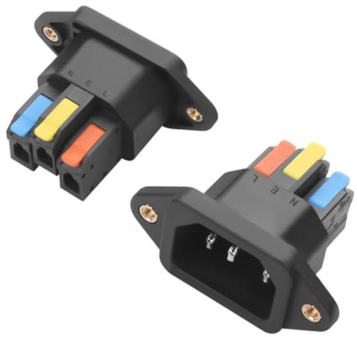 IEC C14 Netstekkeradapter – 10 A Voedingsadapter met Schroefbevestiging (Zwart)