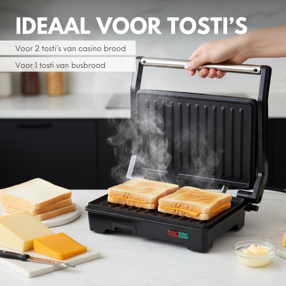 COOK-IT Tosti Apparaat - Contactgrill - Tosti IJzer - 180° Uitklapbaar - Anti-Aanbaklaag - Cool Touch - Croque Monsieur Toestel — cadeau in Kookcadeaus - foto 5