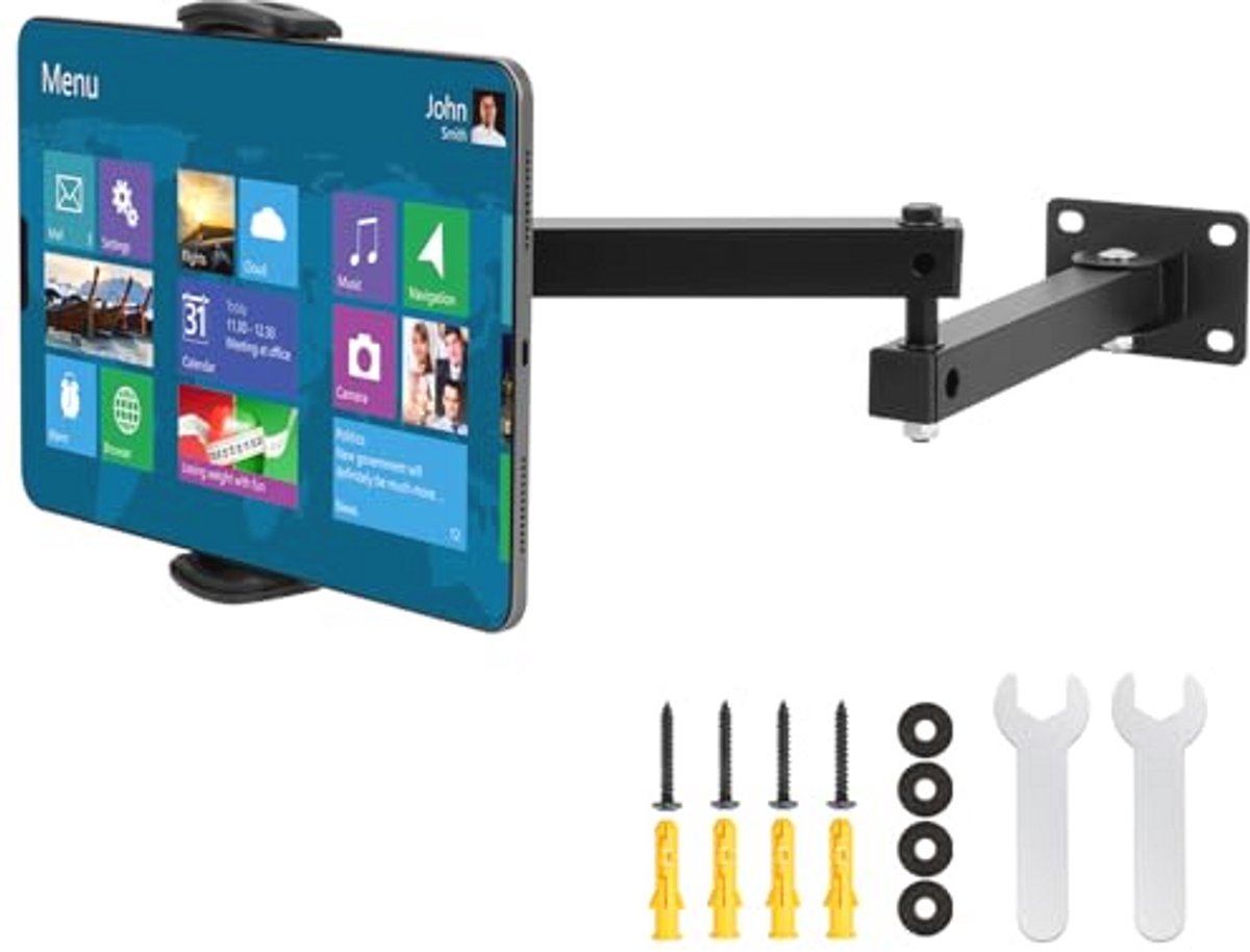 Verstelbare tablet wandhouder met 360° draaibaarheid voor smartphones en tablets
