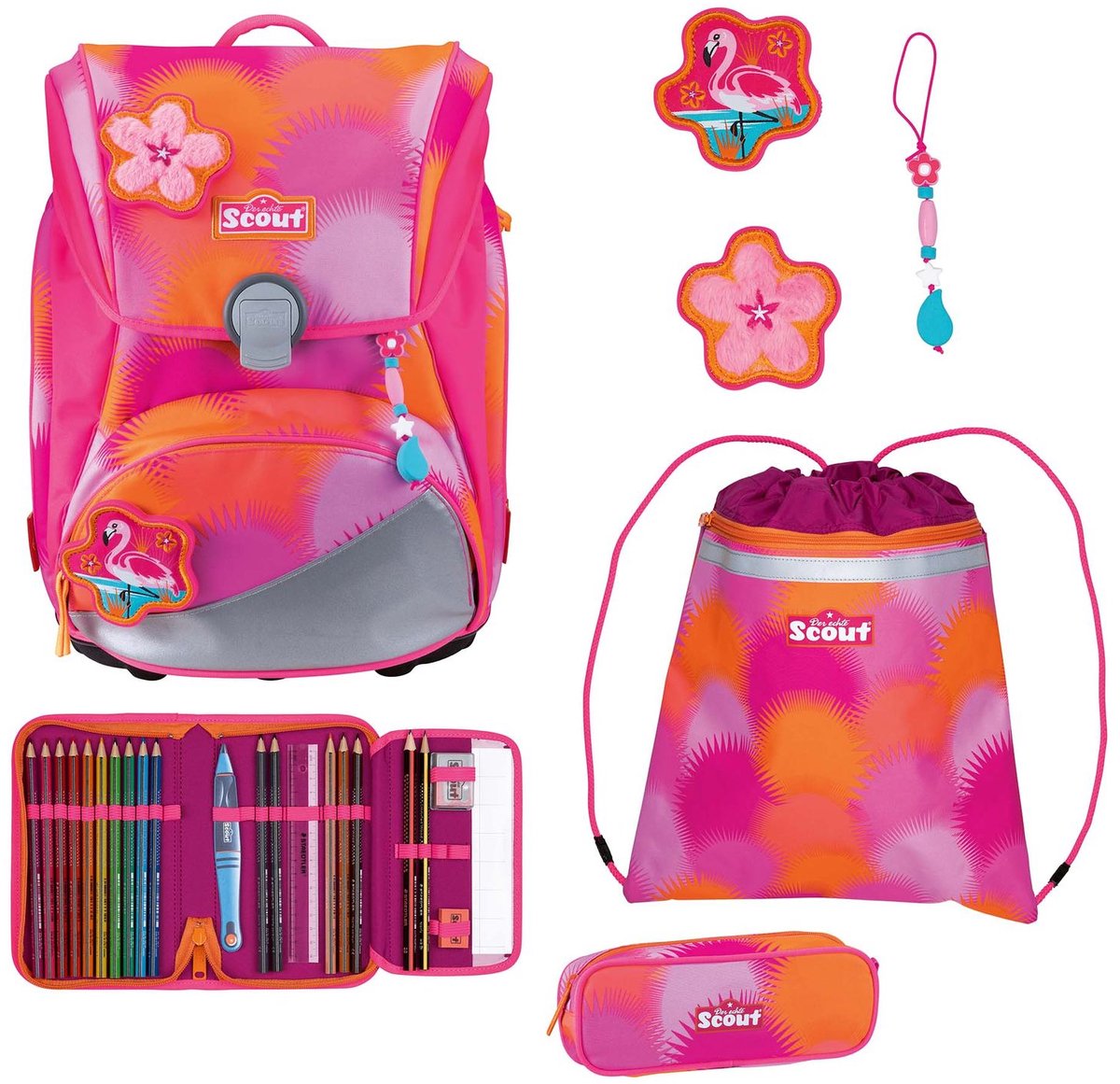 Scout schooltas Alpha Set 4-delig Florida Sunset roze